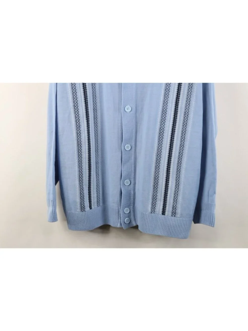 Vintage 90s Streetwear Mens Large Fair Isle Knit Cardigan Sweater Carolina Blue